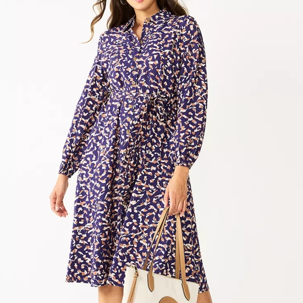 Nine West Blue and Pink Midi Dress